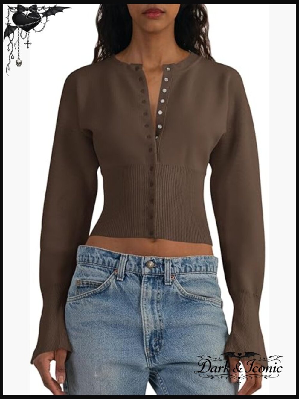 Slim Fit V-Neck Ribbed Knit Crop Sweater Long Sleeve Button Down Pullover